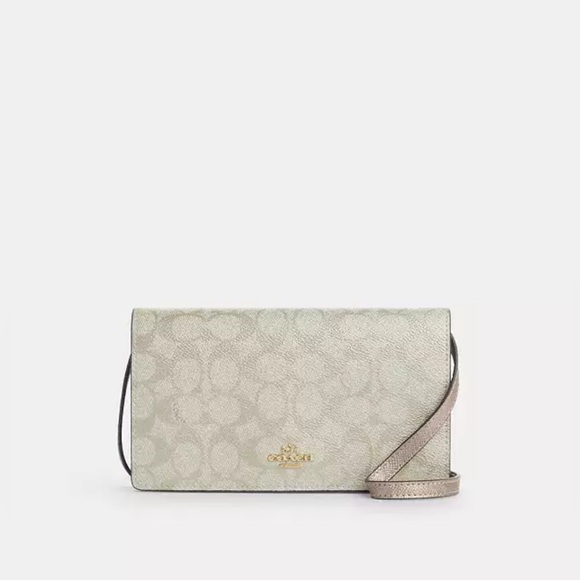 Coach Anna Foldover Clutch Crossbody Bag in Signature Canvas - Picture 5 of 9